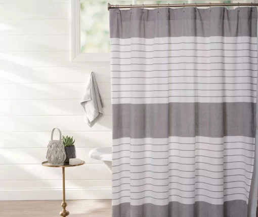 Frost Gray Woven Stripe Fabric Shower Curtain 6 Frost Gray Woven Stripe Fabric Shower Curtain -Broyhill Sales Store 810460526 1