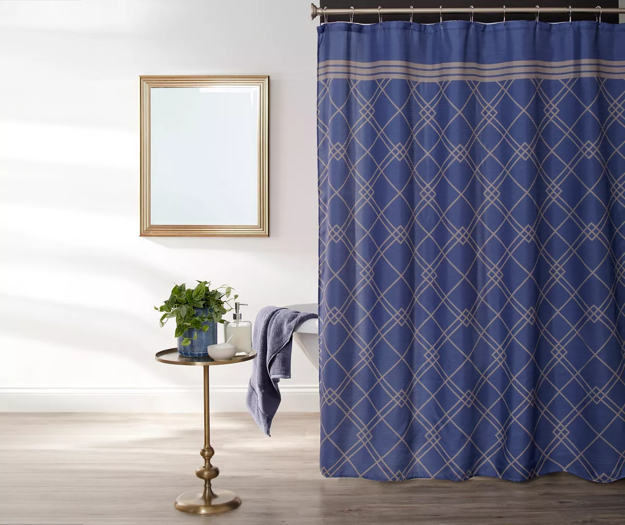 Denim Blue Geometric Fabric Shower Curtain 3 Denim Blue Geometric Fabric Shower Curtain