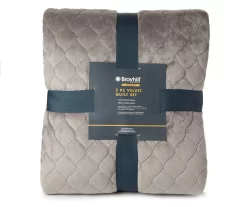 Broyhill Gray Velvet 3-Piece Quilt Set