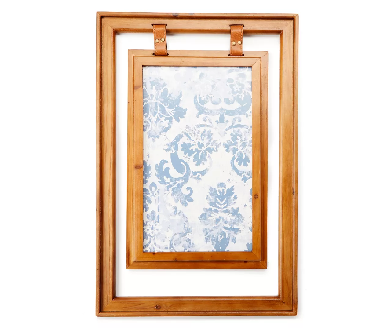 Double-Framed Blue Damask Hanging Wall Decor 3 Double-Framed Blue Damask Hanging Wall Decor