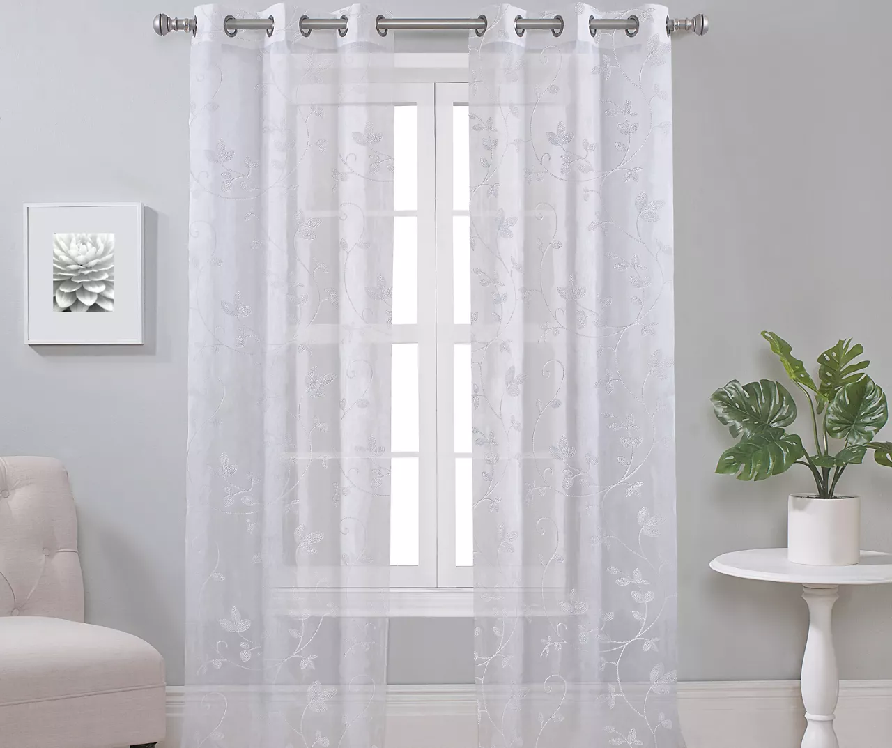 Broyhill Cassandra Floral Sheer Grommet Curtain Panel Pair 4 Broyhill Cassandra Floral Sheer Grommet Curtain Panel Pair - Image 2