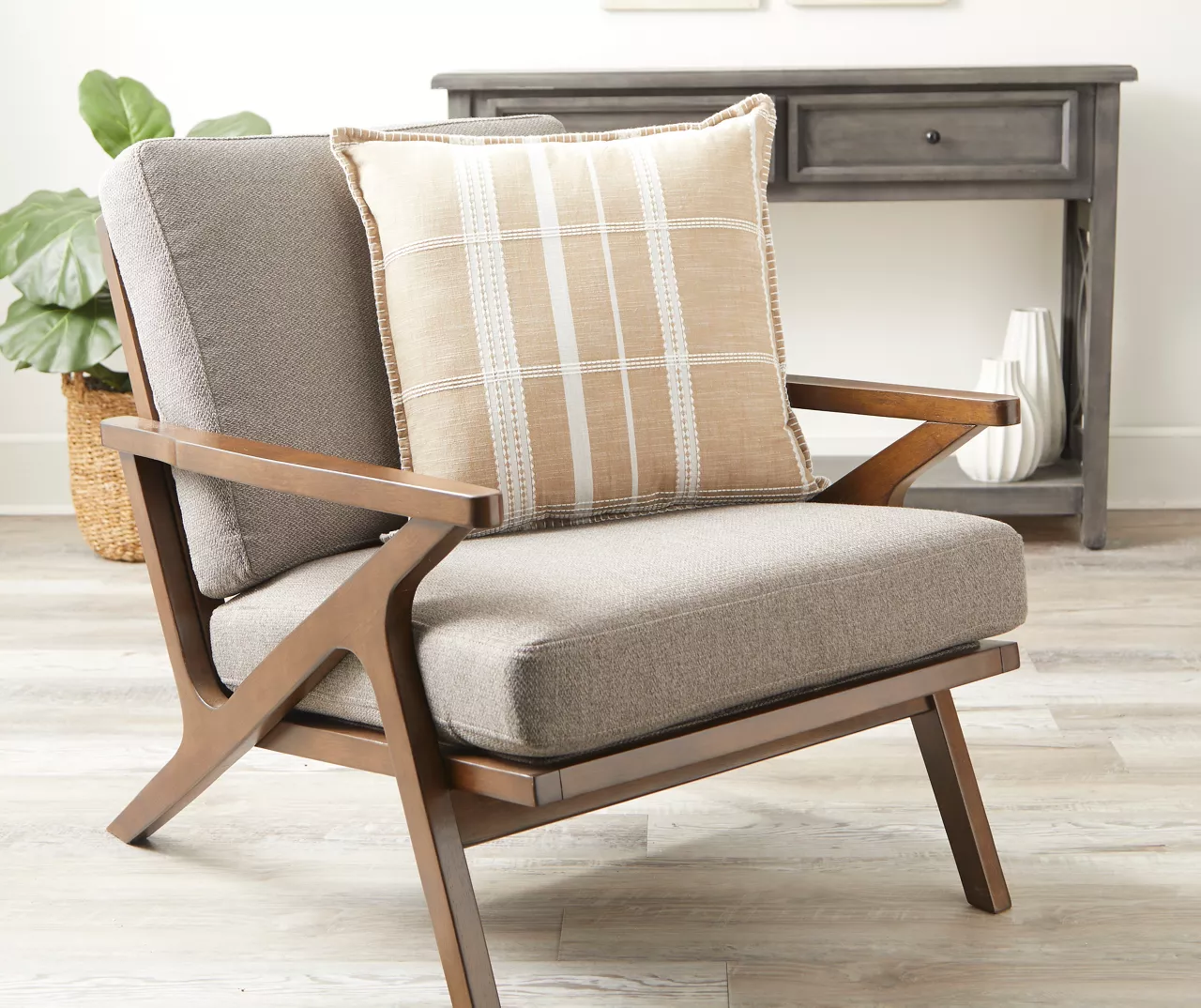 Tan & White Plaid Throw Pillow 5 Tan & White Plaid Throw Pillow - Image 3