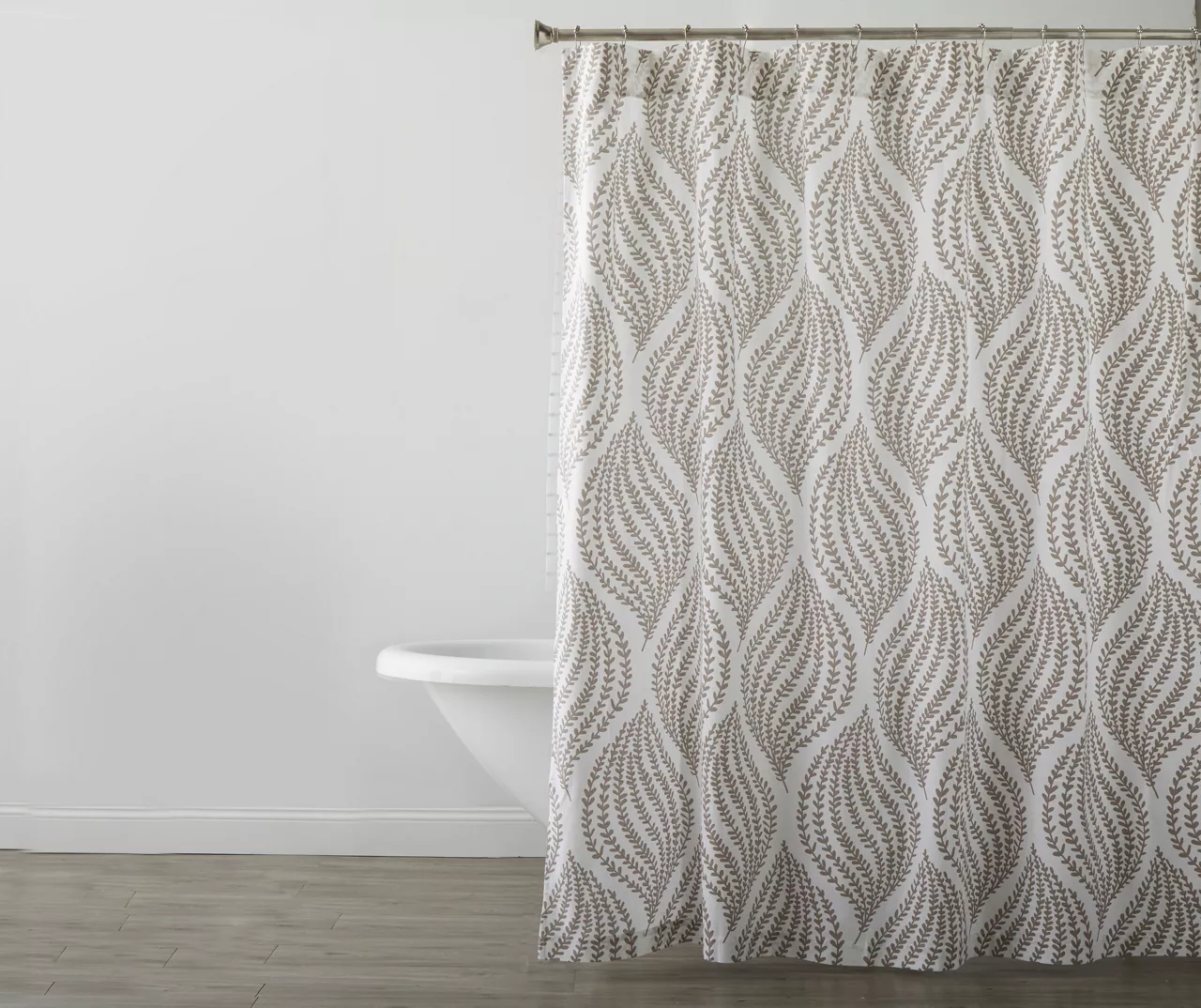 White & Brown Floral Wave Fabric Shower Curtain 3 White & Brown Floral Wave Fabric Shower Curtain