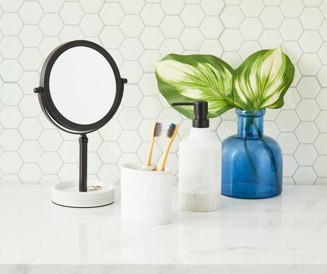 White Herringbone Round Tray Mirror 4 White Herringbone Round Tray Mirror - Image 2