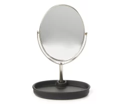 Matte Black Rubberized Oval Tray Mirror