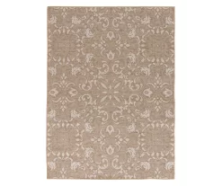 Sandpointe Tan & Ecru Damask Outdoor Area Rug, (5' X 7')