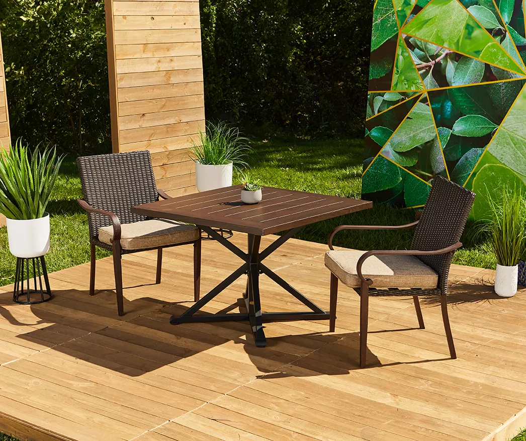 Autumn Cove Brown Wood Look Square Steel Patio Dining Table 7 Autumn Cove Brown Wood Look Square Steel Patio Dining Table - Image 5