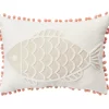Tan & White Fish Throw Pillow With Pom-Pom Trim -Broyhill Sales Store 810557802