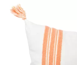 White & Orange Embroidered Stripe Tassel-Accent Throw Pillow -Broyhill Sales Store 810557804 2