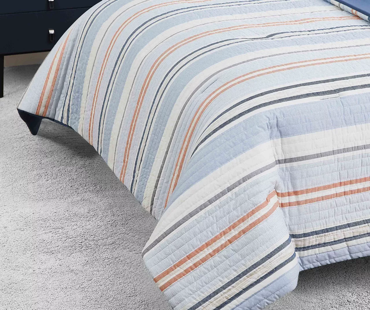 Blue & Coral Stripe Full/Queen 3-Piece Comforter Set 4 Blue & Coral Stripe Full/Queen 3-Piece Comforter Set - Image 2