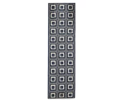 Klein Navy Square Pattern Runner Rug, (2' X 7')