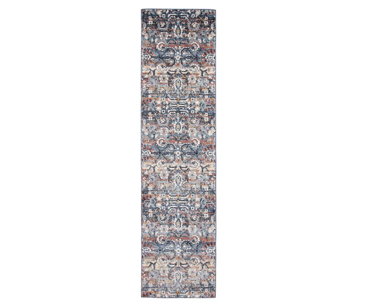 Clifton Rust & Navy Intricate Floral Runner Rug, (2' X 7') 3 Clifton Rust & Navy Intricate Floral Runner Rug, (2' X 7')