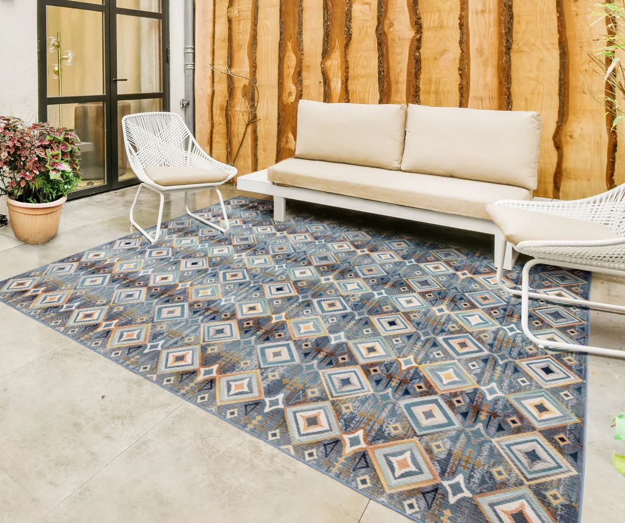 Broyhill Karok Blue & Yellow Geometric Outdoor Area Rug 3 Broyhill Karok Blue & Yellow Geometric Outdoor Area Rug - Image 2