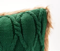 Green Cable-Knit Faux Fur-Trim Throw Pillow -Broyhill Sales Store 810616930 A8 1