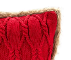 Red Cable-Knit Faux Fur-Trim Throw Pillow 8 Red Cable-Knit Faux Fur-Trim Throw Pillow -Broyhill Sales Store 810617278 A8 1