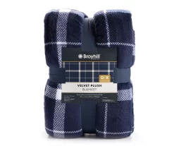 Navy & White Plaid Queen/King Velvet Plush Blanket 6 Navy & White Plaid Queen/King Velvet Plush Blanket -Broyhill Sales Store 810617521 810617523 A0