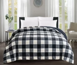 Black & White Buffalo Check Faux Fur King Comforter