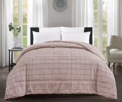 Pink Textured Grid Faux Fur Full/Queen Comforter -Broyhill Sales Store 810617567 810617568 A0 1