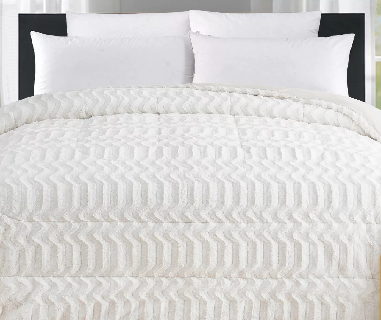 White Chevron Stripe Faux Fur King Comforter 5 White Chevron Stripe Faux Fur King Comforter - Image 3